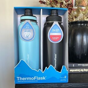 Insulated Stainless Steel Water Bottle Set - Black and Blue